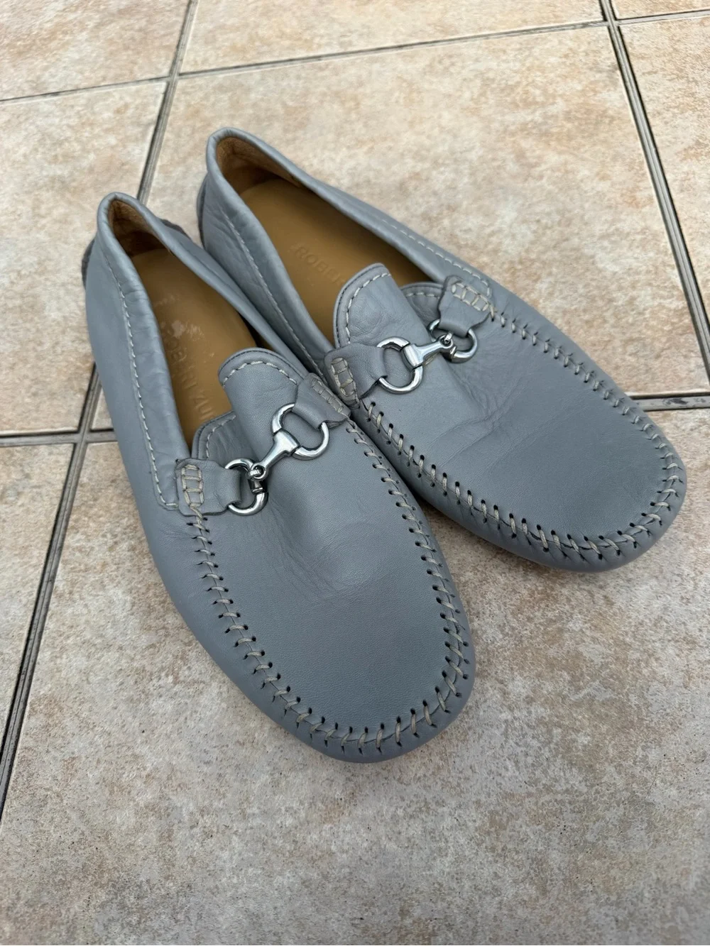 Robert Zur Gray Leather Driving Loafers with Metal Bit Detail